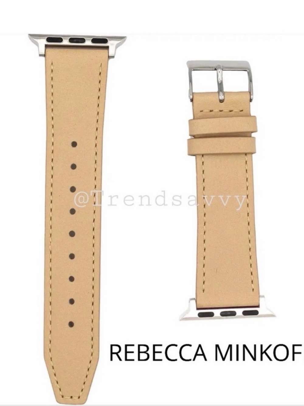Rebecca Minkoff Tan Silver Smooth Leather Apple Watch Band 38MM 40MM Straps